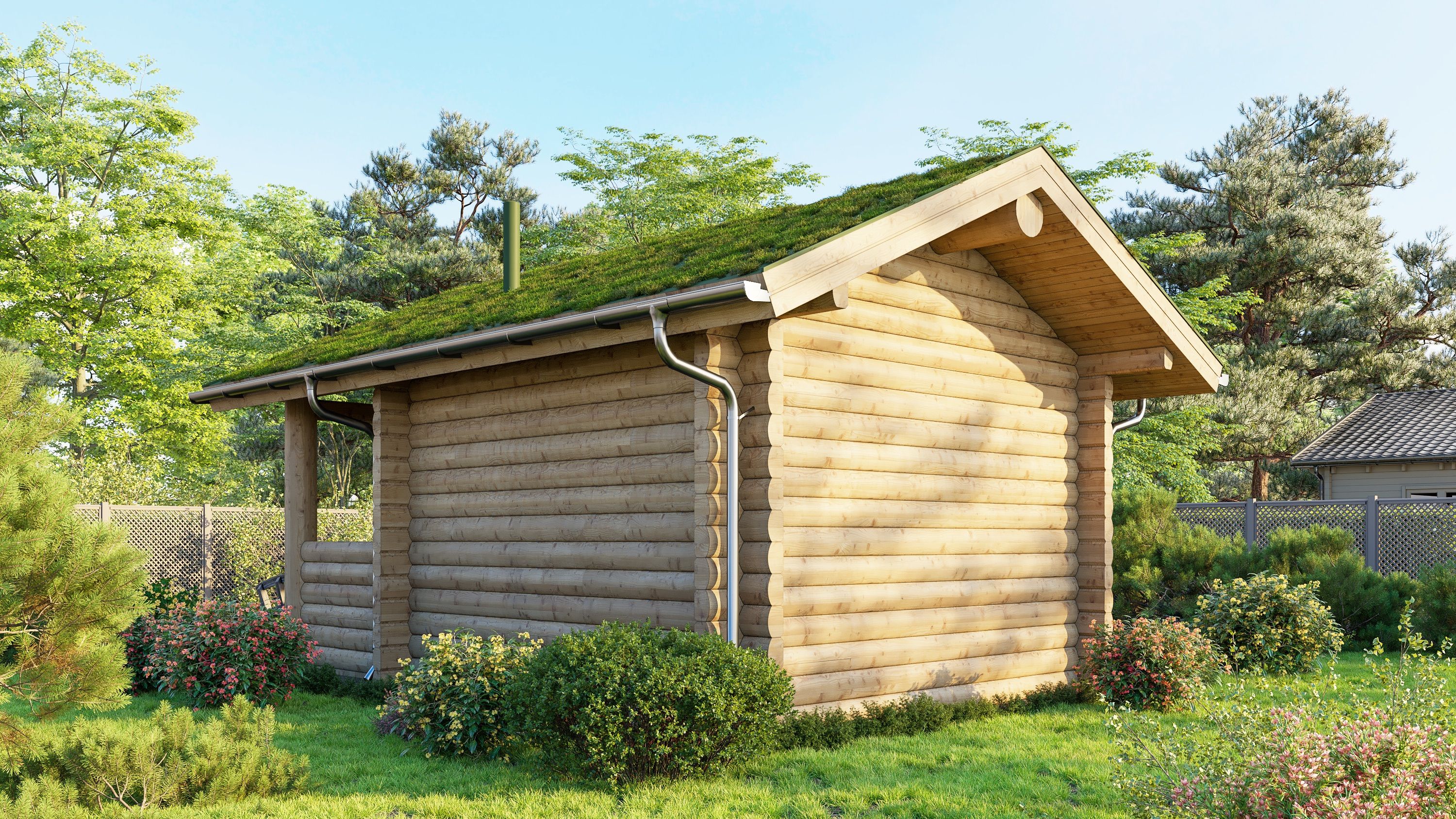 Halbstamm Blockhaus Whitefish Creek 3,80x3,80m - Rückseite