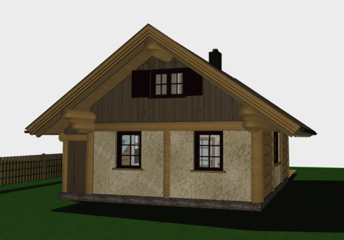 Naturstamm-Fachwerk Blockhaus "Little Eagle" - Rückseitige Ansicht