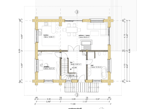 Naturstammhaus "Fall Creek Lodge" - Grundriss Erdgeschoss