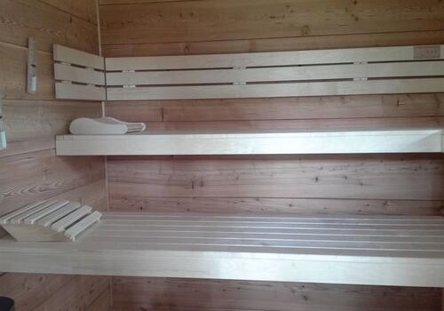 Blockhaussauna White Owl. Innen besäumte Wände. DIE BLOCKHAUSBAUER in Sachsen