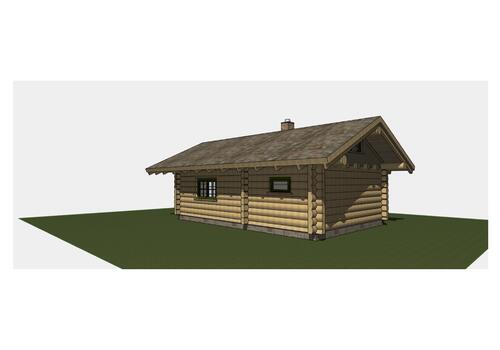 Pläne Halbstamm Blockhaus Whitefish Creek II 5x8m_Ansicht von hinten