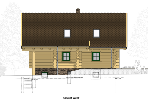 Kanadisches Blockhaus "Bear Creek Lodge" - Ansicht West