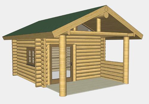 Halbstamm Blockhaus Whitefish Creek 3,80x3,80m Ansicht