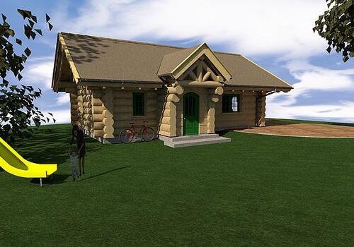 Naturstammhaus mit geblocktem Windfang 