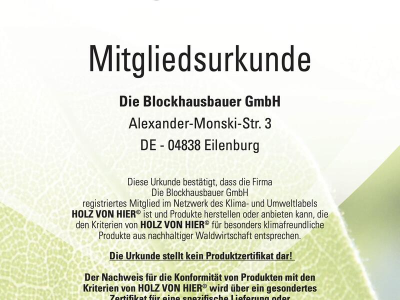 Mitgliedsurkunde Holz von Hier