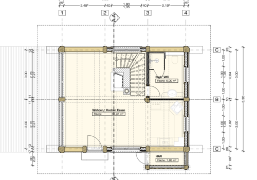 Naturstamm-Fachwerk Blockhaus "Little Eagle" Grundriss Erdgeschoss