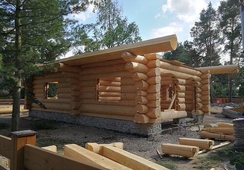 Montage eines Naturstammhauses