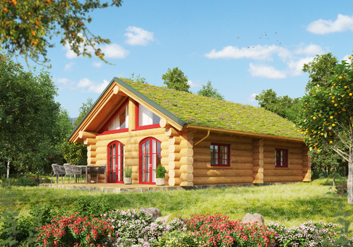 Blockhaus "Weekener I" mit 6x10m Grundfläche und Gründach