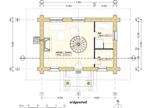 Naturstammhaus Trout Creek Lodge - Grundriss Erdgeschoss