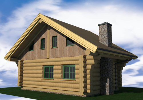 Naturstammhaus Trout Creek Lodge - Ansicht von der Rückseite