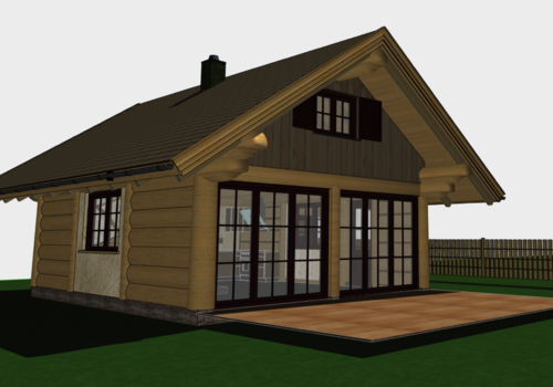 Naturstamm-Fachwerk Blockhaus "Little Eagle" - Seitliche Ansicht