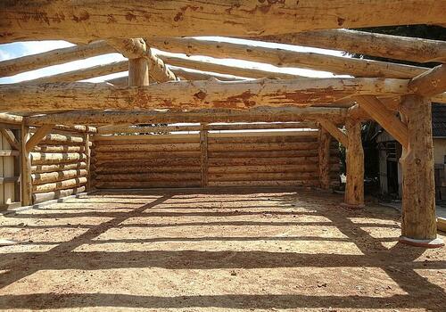 Kiefer Blockhaus unbehandelt und nicht gehobelt