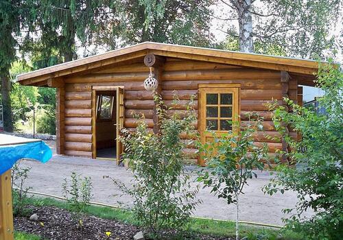 Blockhaus-Gartenhaus Shepherds Creek in Halbstammbauweise mit Satteldach DIE BLOCKHAUSBAUER in Sachsen