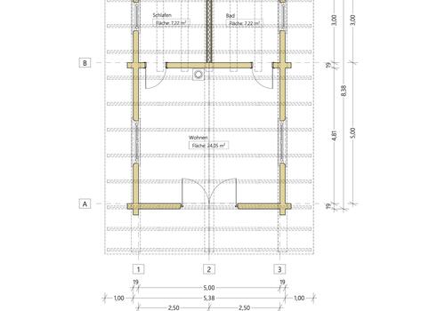 Pläne Halbstamm Blockhaus Whitefish Creek II 5x8m_Grundriss