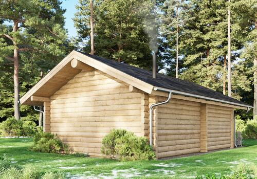 Halbstammblockhaus "Whitefish Creek II" - Ansicht von hinten