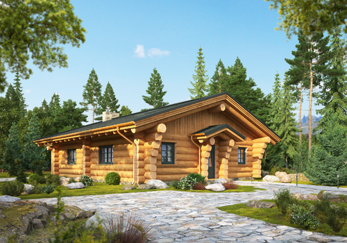 Naturstammhaus "Woodsman Cabin" - Ansicht Hauseingang