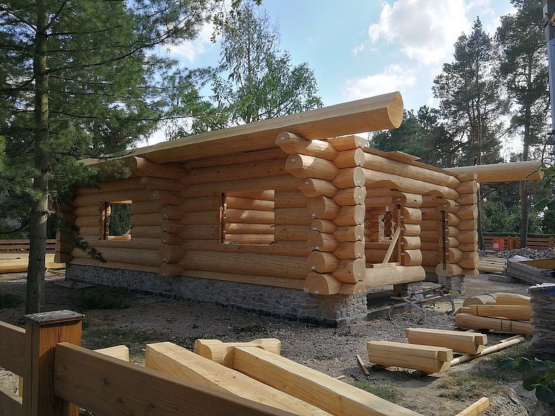 Montage eines Naturstammhauses