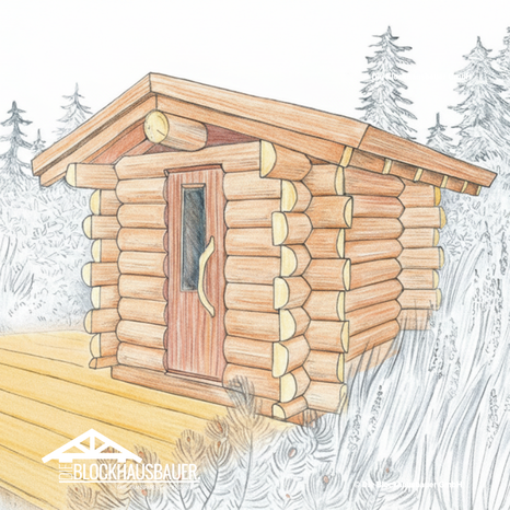 Little Fox Halbstamm-Sauna_ charmante Außenansicht mit Tür, inszeniert im Herbst – ideal für Garten und Entspannung